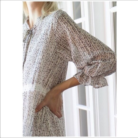 COTTAGE Core  A Shape  Lace Trimmed Dress w/ 3/4 Sleeves - Picture 10 of 16